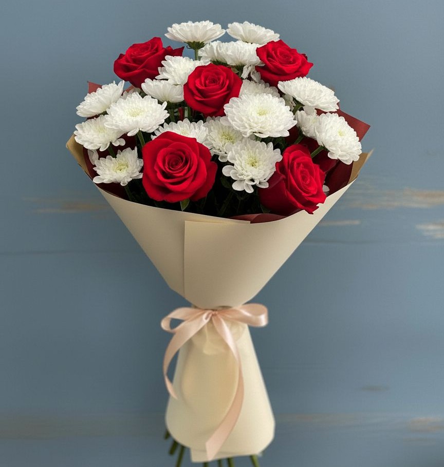 Букет цветов из: Розы и Хризантемы в Котельниково