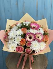 Букет цветов из:  Розы, Герберы и Хризантемы в Котельниково