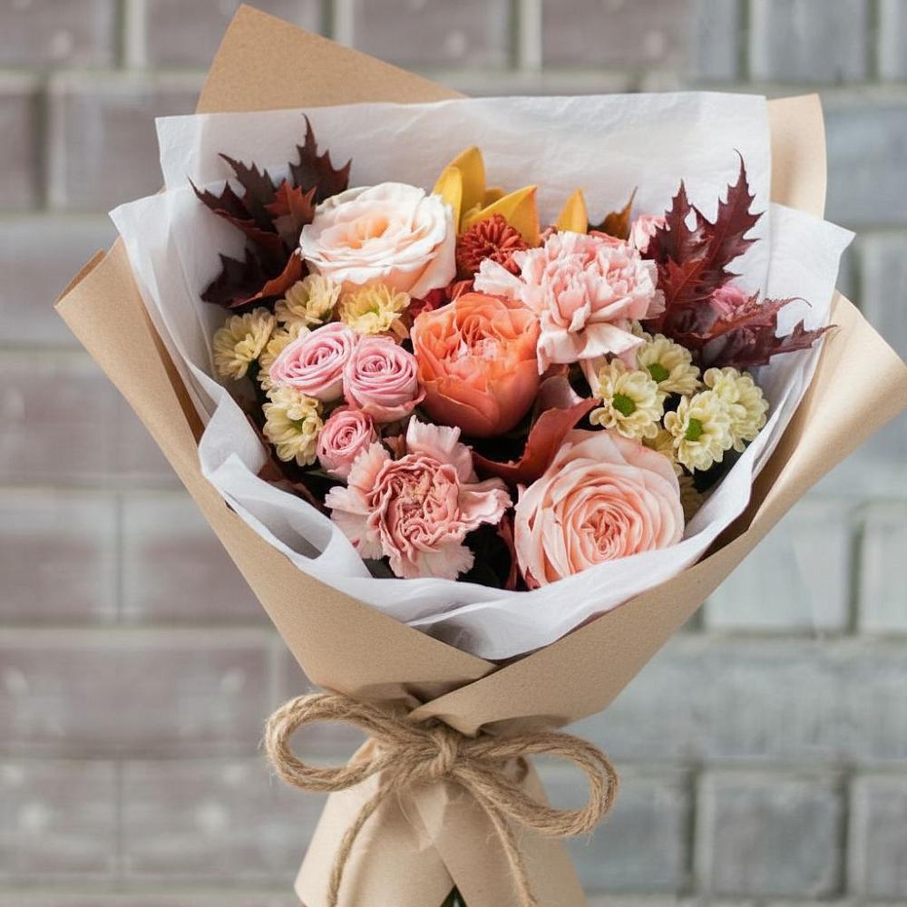 Букет цветов из: Гвоздики, Хризантемы и Розы в Котельниково