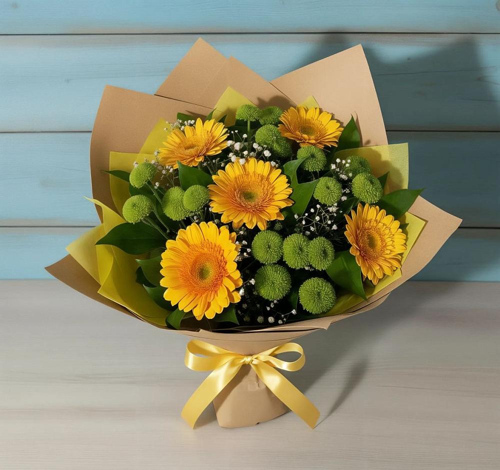 Букет цветов из: Герберы и Хризантемы в Котельниково
