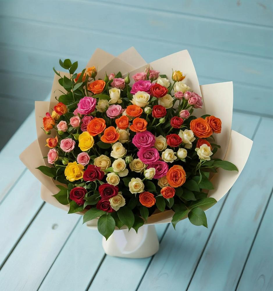 Букет Микс из разноцветных кустовых роз в Котельниково