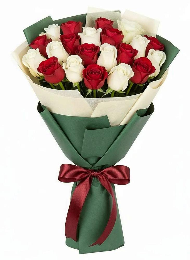 Букет Микс из красных и белых роз в Котельниково