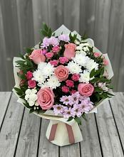 Букет цветов из:  Альстромерии, Гвоздики, Розы и Хризантемы в Котельниково