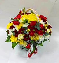 Цветочная композиция из Хризантемы и Розы в корзине в Котельниково