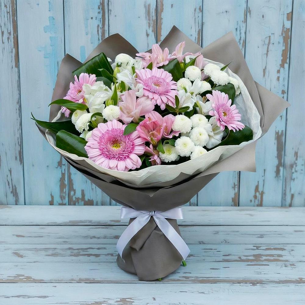 Букет цветов из: Герберы, Альстромерии и Хризантемы в Котельниково