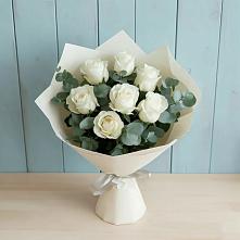Букет Белые розы в Эвкалипте в Котельниково